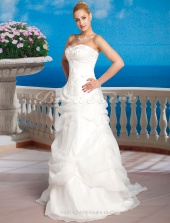 Corte A Satén Y Organza Cola Corte Strapless Vestido de Novia
