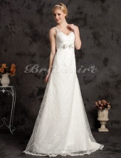 Corte A Cola Corte Satén Encaje Escote en V Vestido de Novia