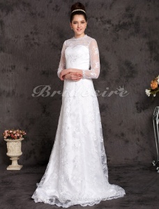 Corte A Satén Encaje Cola Corte Escote Joya Vestido de Novia