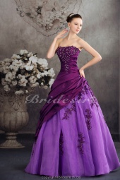 Corte Evasé Strapless Hasta el Suelo Sin Mangas Tafetán Organza Vestido