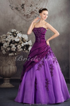 Corte Evasé Strapless Hasta el Suelo Sin Mangas Tafetán Organza Vestido