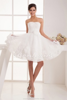 Corte Princesa Strapless Hasta la Rodilla Sin Mangas Encaje Vestido de Novia