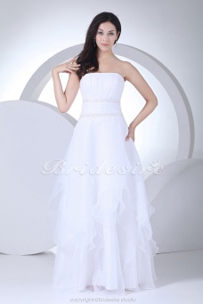 Corte A Strapless Hasta el Suelo Sin Mangas Satén Organza Vestido de Novia
