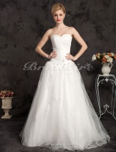 Corte Evasé Escote Corazón Tul Hasta el Suelo Tirantes Espaguetis Vestido de Novia