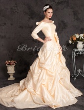 Corte A Tafetán Cola Corte Hombros Caídos Vestido de Novia