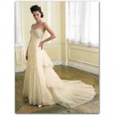 Corte A Strapless Sin Mangas Cola Gorrailla Satén Encaje Vestido de Novia