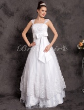 Corte A Lujo Hasta el Suelo Sin Mangas Hombros Caídos Tul Vestido de Novia