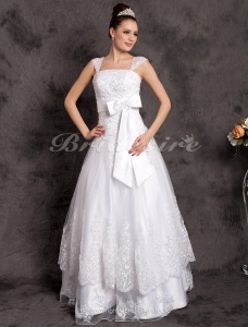 Corte A Lujo Hasta el Suelo Sin Mangas Hombros Caídos Tul Vestido de Novia