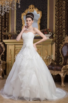 Corte Princesa Escote Corazón Hasta el Suelo Barrer / cepillo tren Sin Mangas Gasa Satén Vestido de Novia