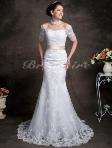 Trumpet / Corte Sirena Encaje Cola Gorrailla Hombros Caídos Vestido de Novia