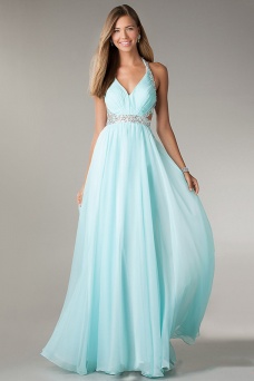 Corte A Escote Halter Floor Length Gasa Vestido