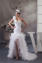 Corte A Solo Hombro Cola Corte Sin Mangas Organza Vestido de Novia
