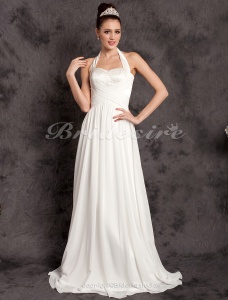 Corte Recto Gasa Hasta el Suelo Escote Halter Vestido de Novia