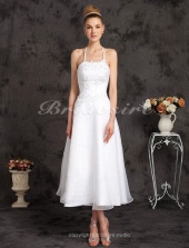 Corte A Organza Hasta la Tibia Escote Halter Vestido de Novia with Beaded Apliques