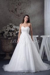 Corte A Escote Corazón Cola Gorrailla Sin Mangas Organza Vestido de Novia