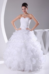 Corte Evasé Escote Corazón Hasta el Suelo Sin Mangas Organza Vestido de Novia