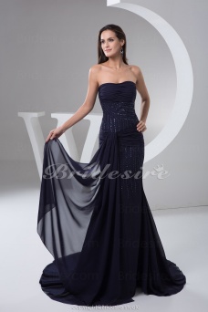 Corte Sirena Strapless Hasta el Suelo Barrer / cepillo tren Sin Mangas Gasa Vestido