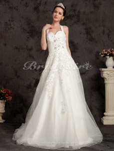 Corte Evasé Cola Gorrailla Satén Y Tul Escote Halter Vestido de Novia