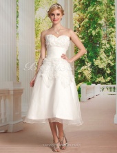 Corte A Organza Hasta la Rodilla Escote Corazón Vestido de Novia