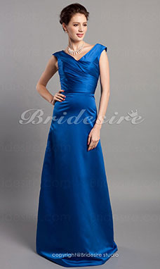 Corte A Escote en V Corte Princesa Tramo Satén Hasta el Suelo Bridesmaid/ Wedding Party Vestido