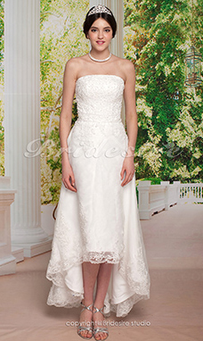 Corte Recto/ Column Tul Over Satén Asymetrical Strapless
