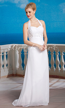 Corte Recto/ Column Gasa Escote Halter  Asimétrico Imperio with Beaded Apliques