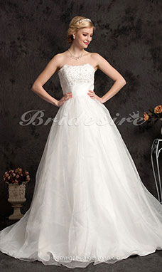 Corte A Organza Cola Gorrailla Strapless Vestido de Novia