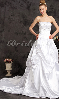 Corte Evasé Satén Cola Gorrailla Tirantes Espaguetis Vestido de Novia with A Wrap