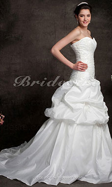 Corte A Escote Corazón Strapless Pick-up Tafetán Vestidos de Novia with Beaded Applique