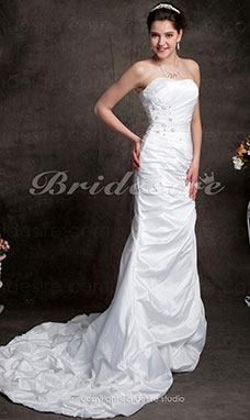 Corte Sirena Tafetán Cola Corte Strapless Vestido de Novia