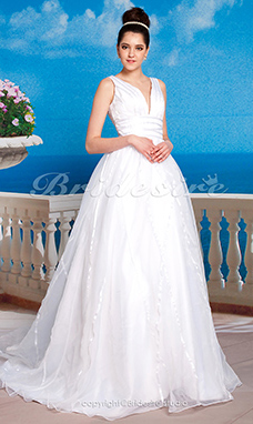 Imperio Barrer / cepillo tren Train Sin Mangas Escote en V Vestido de Novia