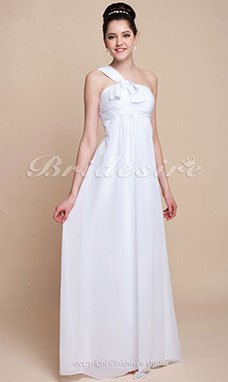 Imperio Gasa Over Elastic Satén Hasta el Suelo Solo Hombro Bridesmaid/ Wedding Party Vestido