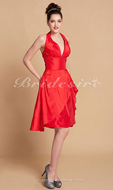 Corte A Hasta la Rodilla Tafetán Escote Halter  Bridesmaid/ Wedding Party Vestido