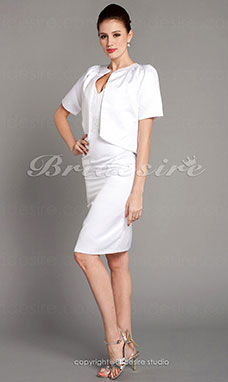 Corte Recto/ Column Satén Hasta la Rodilla Escote en V Bridesmaid/ Wedding Party Vestido With A Wrap