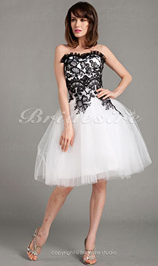 Corte Evasé Encaje Y Tul Hasta la Rodilla Escote Corazón Cocktail/ Vestido de fiesta