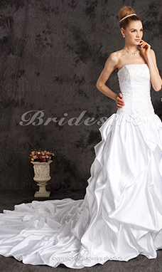 Corte Evasé Satén Encaje Cola Catedral Pick-up Strapless Vestido de Novia