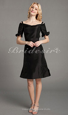 Corte Recto/ Column Tafetán Hasta la Rodilla Hombros Caídos Bridesmaid/ Vestido de cóctel