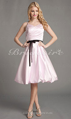 Corte A Satén Hasta la Rodilla Tirantes Espaguetis Bridesmaid/ Vestido de cóctel