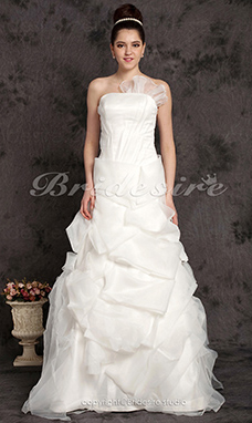 Corte Evasé Organza Hasta el Suelo Strapless Vestido de Novia