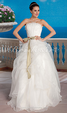 Corte Evasé Tul Hasta el Suelo Strapless Vestido de Novia With Sashes