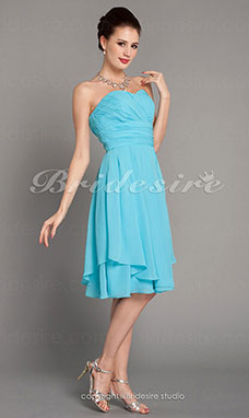 Corte A Hasta la Rodilla Gasa Escote Corazón Vestido de dama de honor With Criss-Cross Bodice
