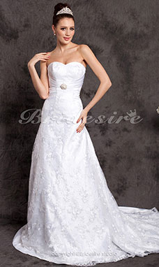Corte A Satén Cola Gorrailla Escote Corazón Vestido de Novia