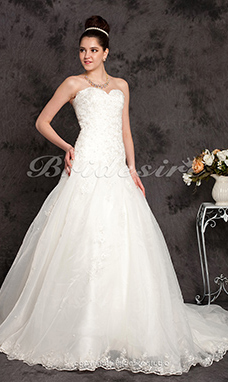 Corte A/Corte Princesa Organza Cola Gorrailla Strapless Vestido de Novia