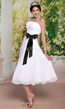 Corte A Over Elastic Woven Satén Hasta la Tibia Gasa Strapless with Ribbon
