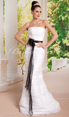 Corte Sirena/Trumpet Organza Hasta el Suelo Strapless Vestido de Novia