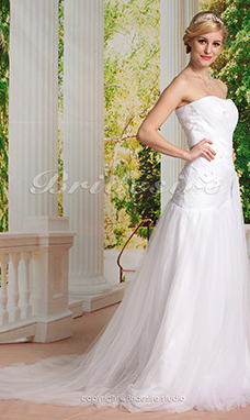 Corte Recto/ Column Tul Cola Gorrailla Strapless