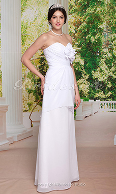 Corte Recto/ Column Gasa Hasta el Suelo Strpaless Vestido de Novia