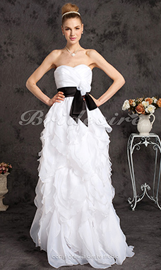 Corte A Hasta el Suelo Organza Escote Corazón Strapless Corte Princesa