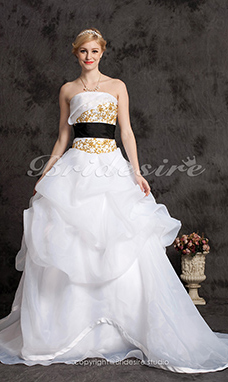 Corte Evasé Organza Barrer / cepillo tren Strapless With Apliques