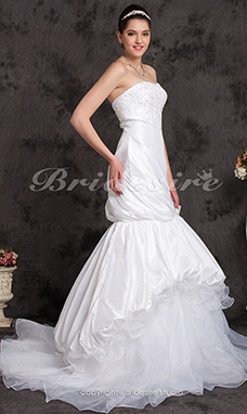 Corte A Tafetán Cola Gorrailla Strapless Vestido de Novia